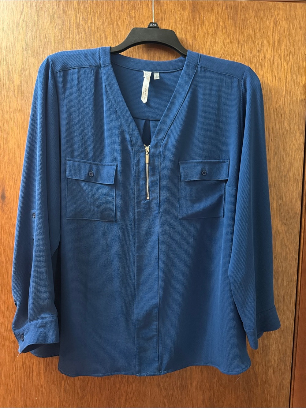 Women’s NY Collection 1/2  Zip-Front Blouse - Blue size 3X